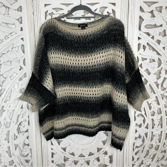 Zaria Black & Cream Open Stitch Striped Pop Over Sweater - Picture 1 of 5